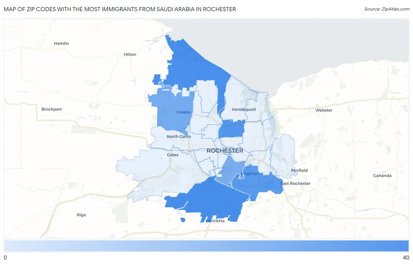 Zip Codes with the Most Immigrants from Saudi Arabia in Rochester Map
