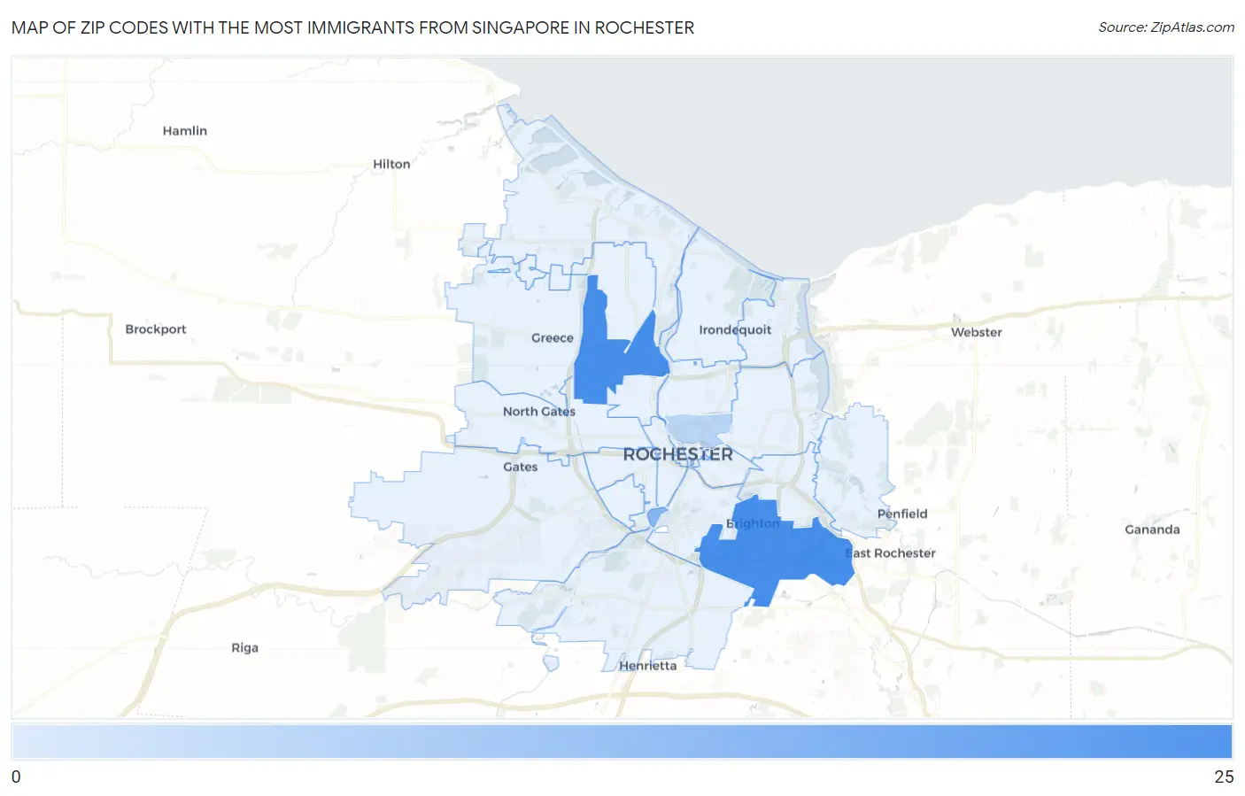 Zip Codes with the Most Immigrants from Singapore in Rochester Map