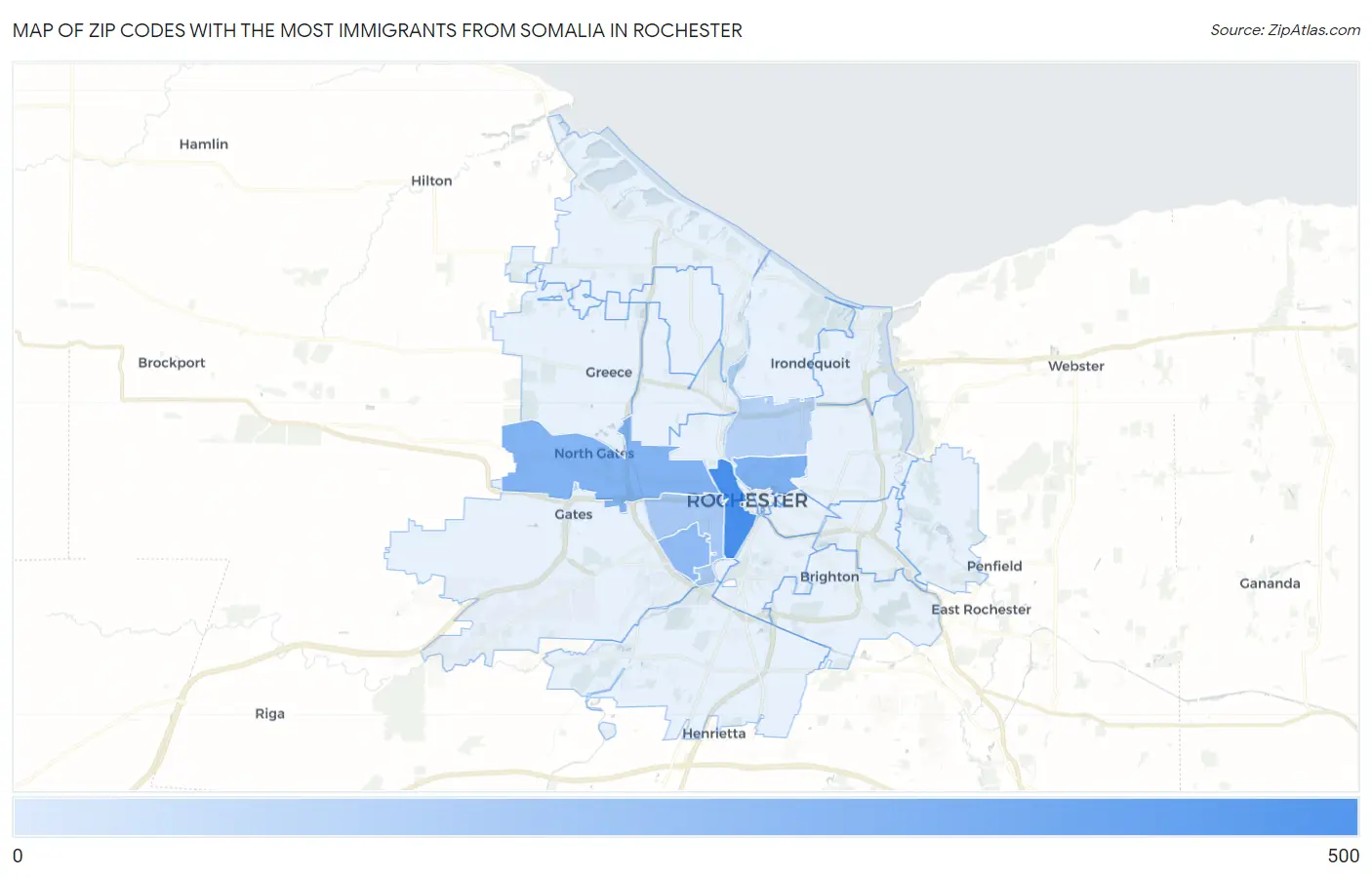 Zip Codes with the Most Immigrants from Somalia in Rochester Map