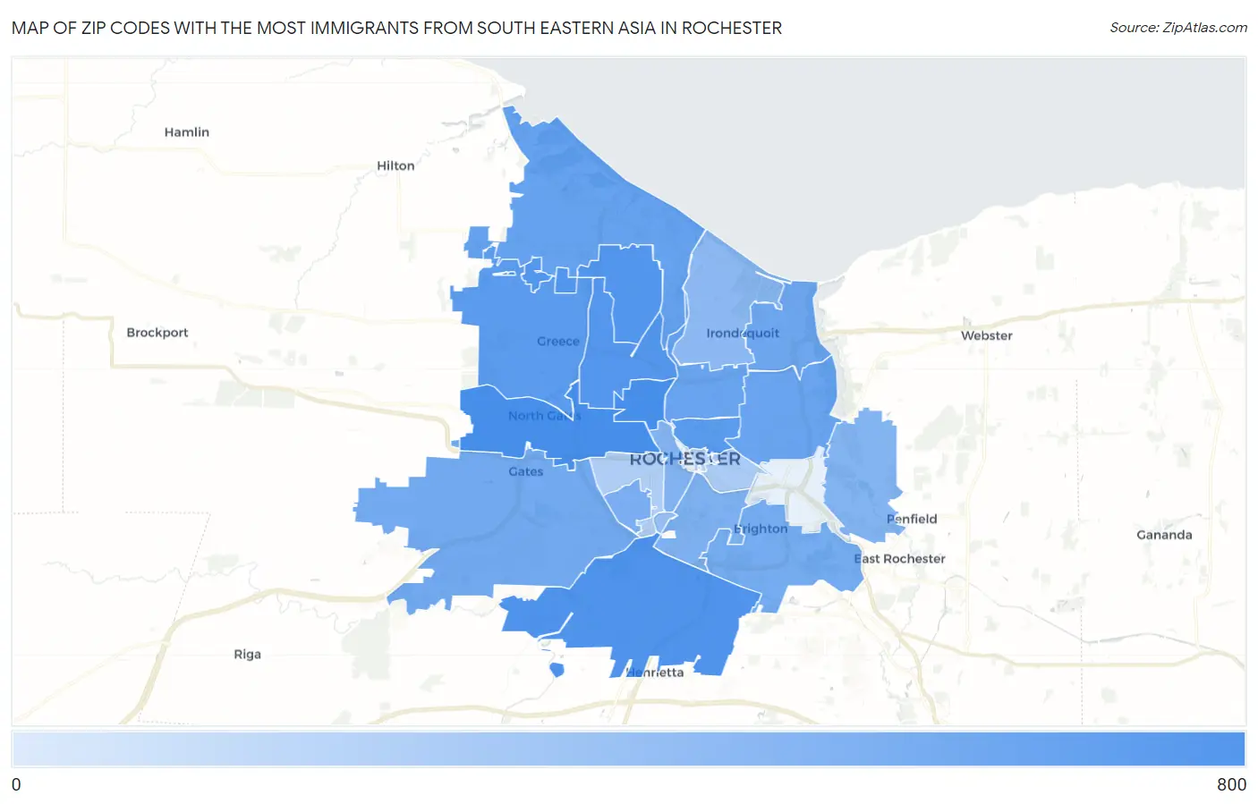 Zip Codes with the Most Immigrants from South Eastern Asia in Rochester Map