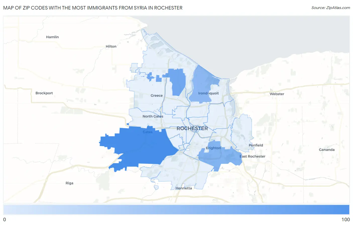 Zip Codes with the Most Immigrants from Syria in Rochester Map