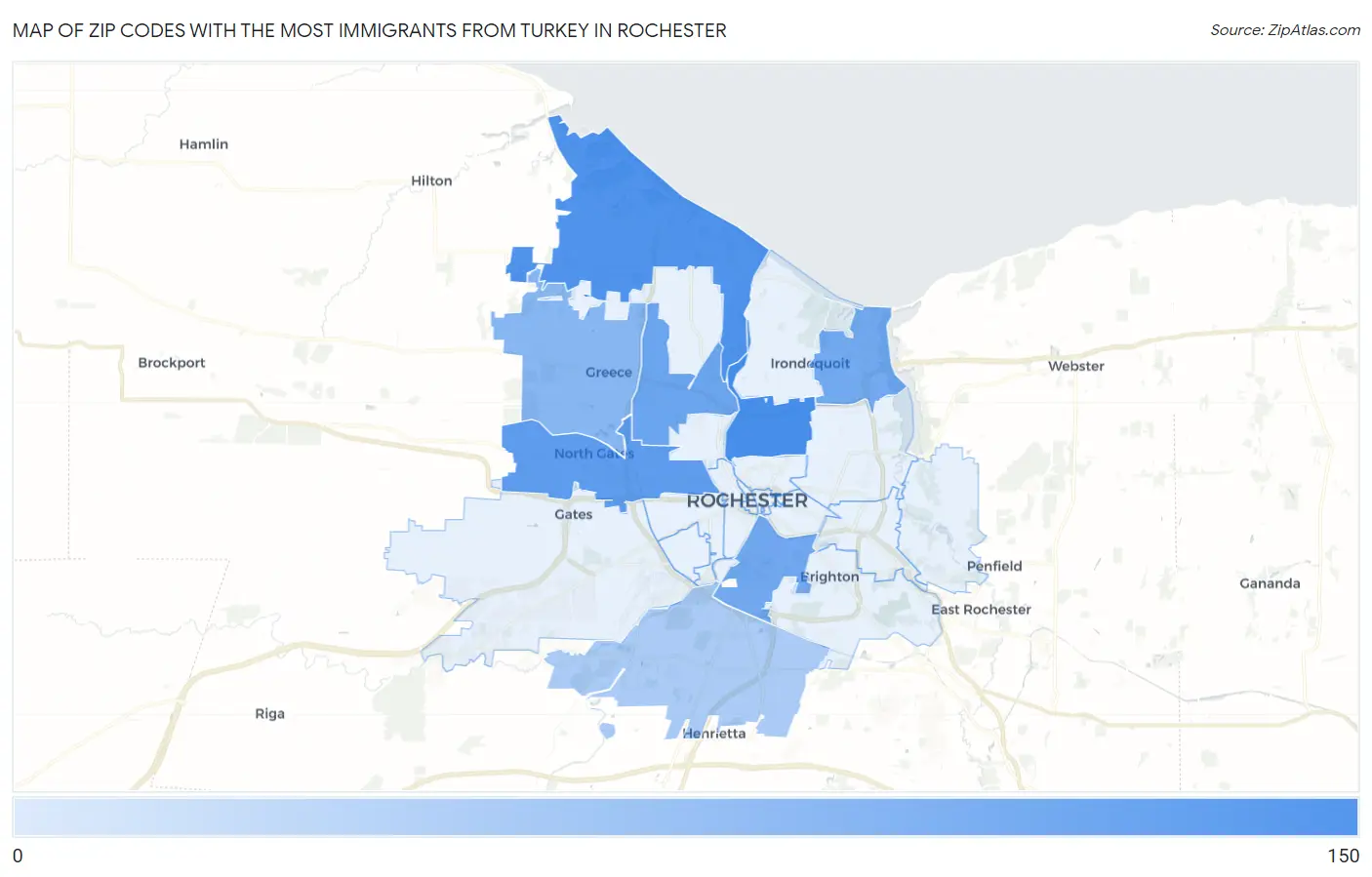 Zip Codes with the Most Immigrants from Turkey in Rochester Map