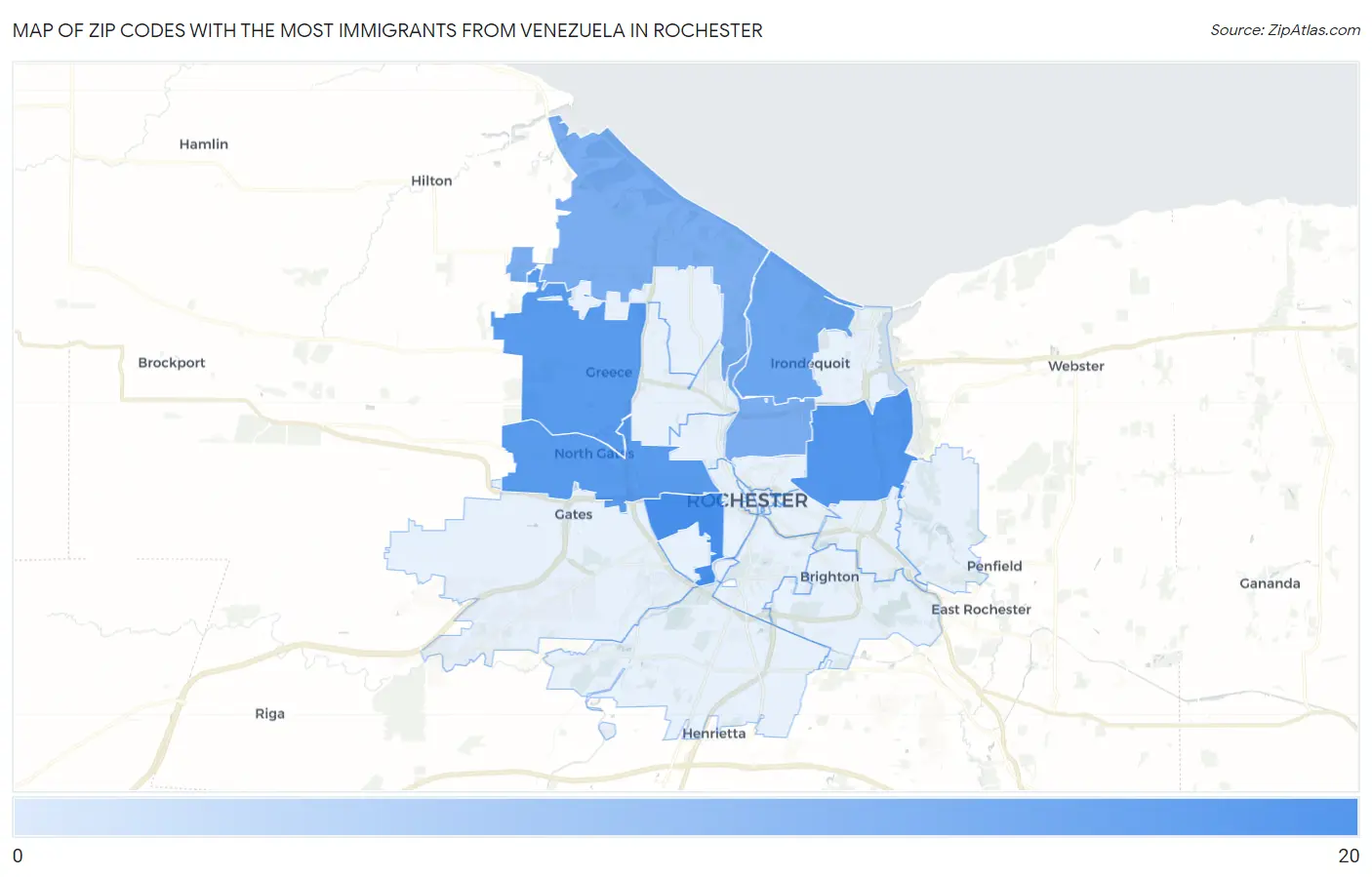 Zip Codes with the Most Immigrants from Venezuela in Rochester Map