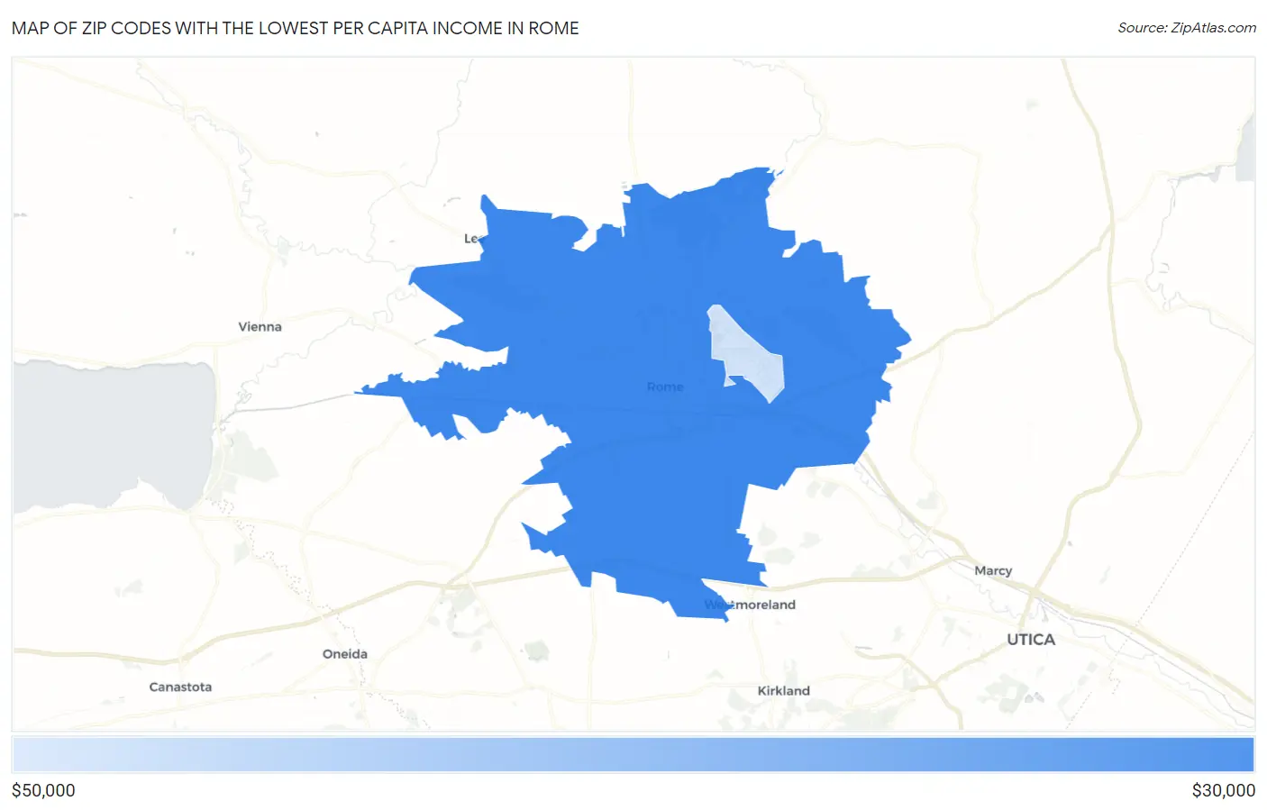 Zip Codes with the Lowest Per Capita Income in Rome Map