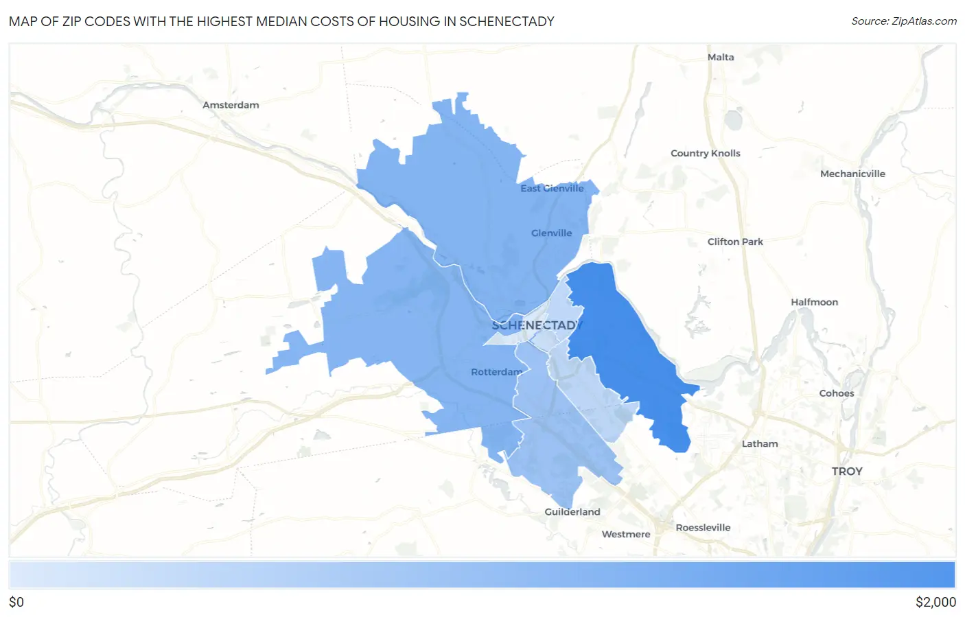 Zip Codes with the Highest Median Costs of Housing in Schenectady Map