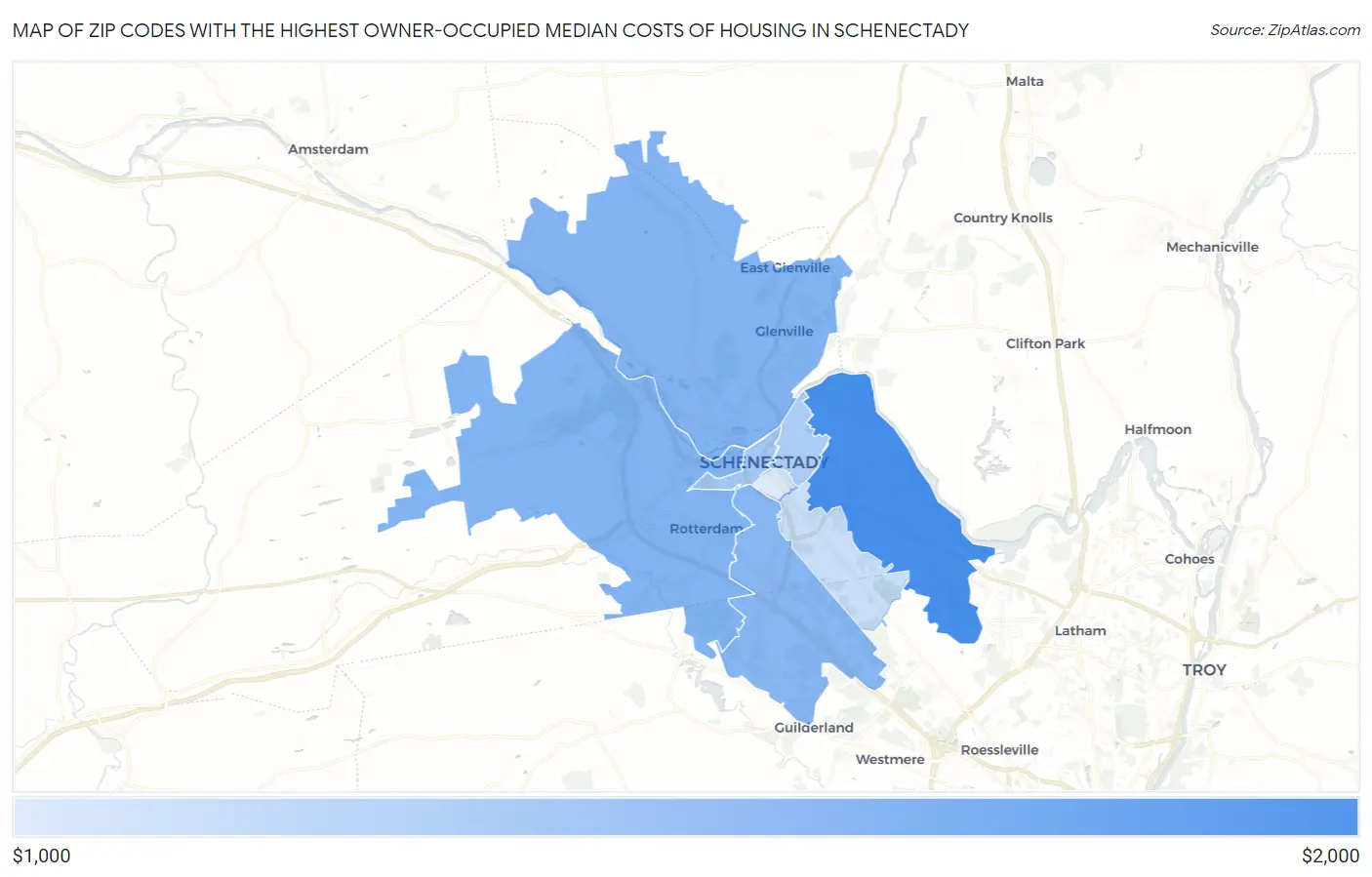Zip Codes with the Highest Owner-Occupied Median Costs of Housing in Schenectady Map