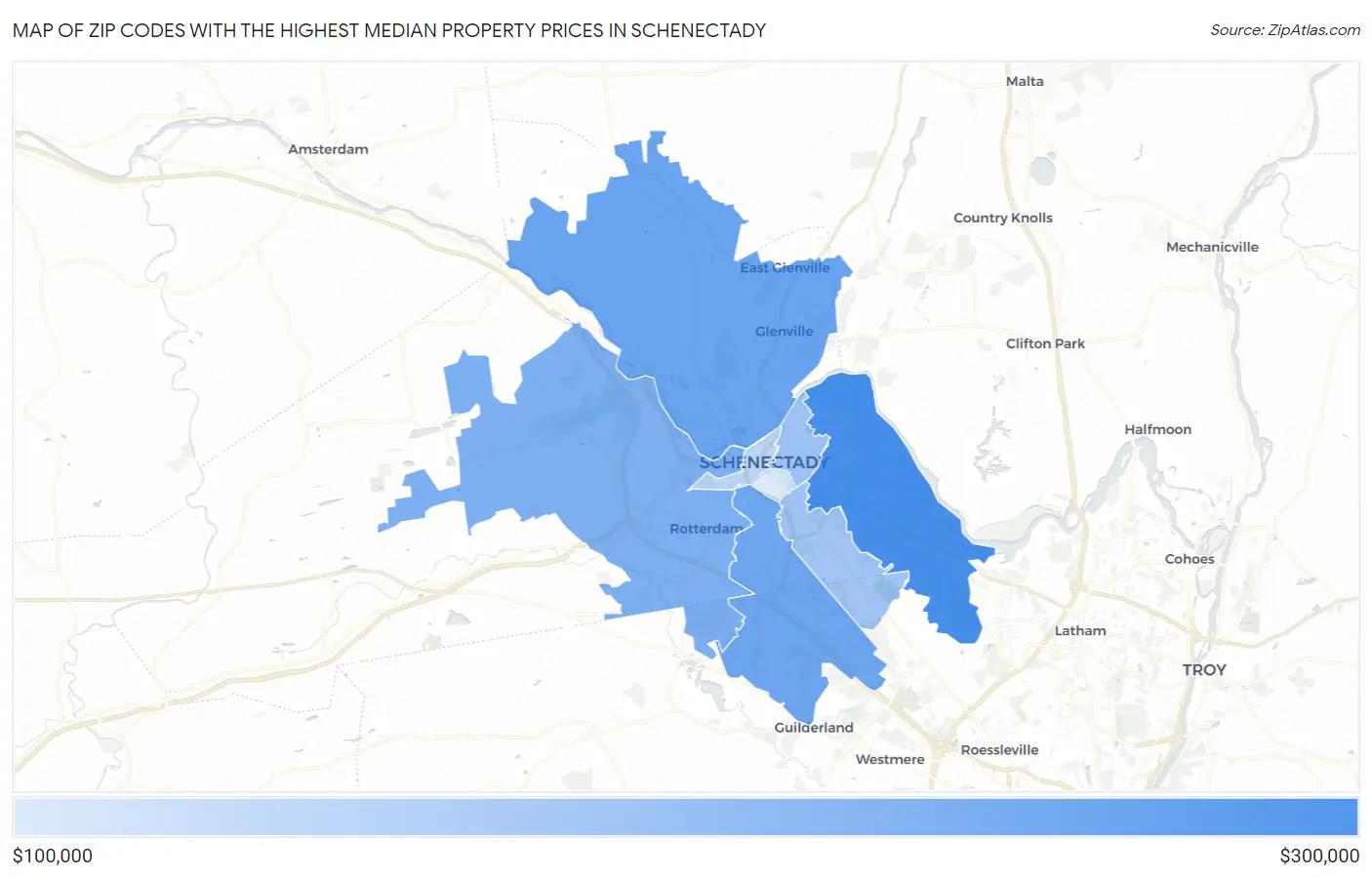 Zip Codes with the Highest Median Property Prices in Schenectady Map