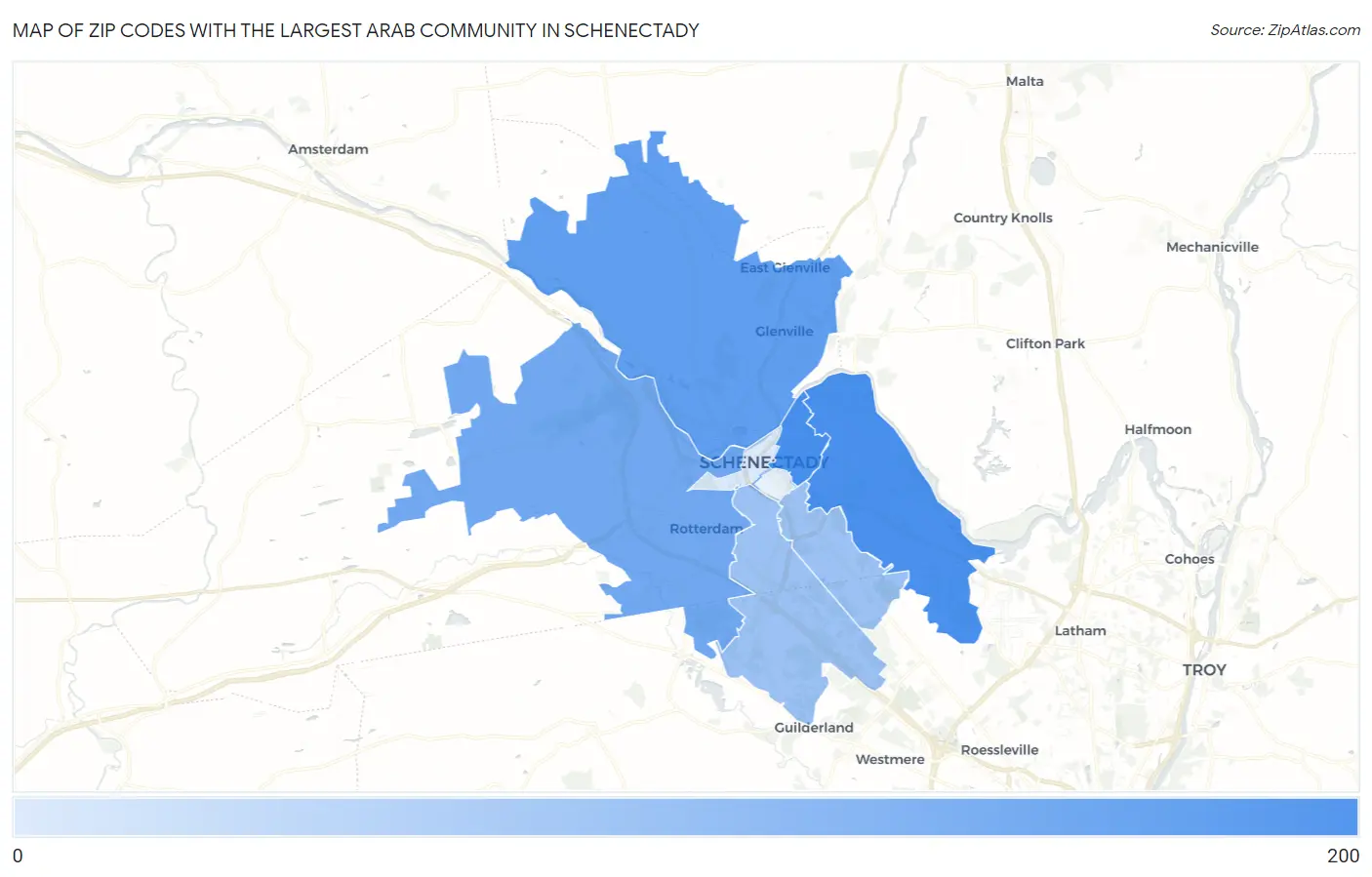 Zip Codes with the Largest Arab Community in Schenectady Map