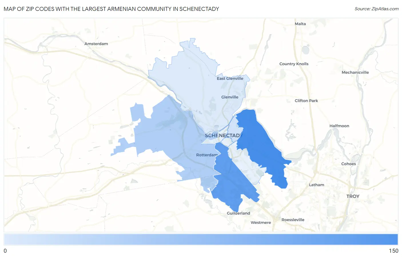 Zip Codes with the Largest Armenian Community in Schenectady Map