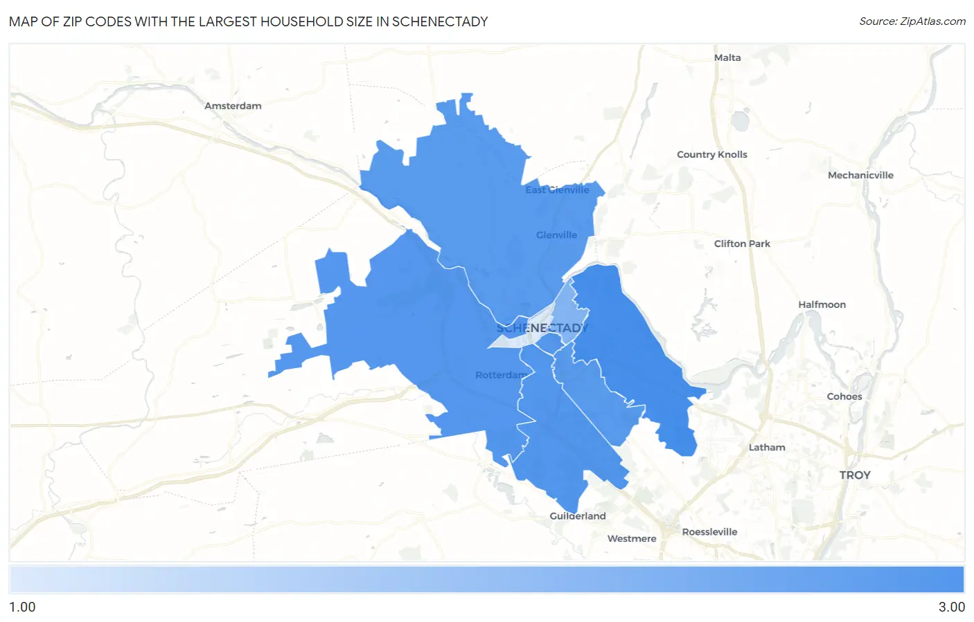 Zip Codes with the Largest Household Size in Schenectady Map