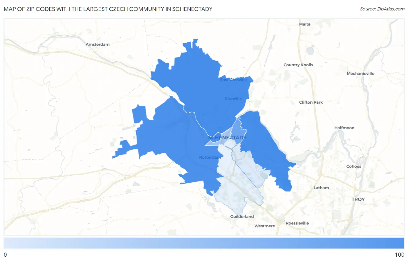 Zip Codes with the Largest Czech Community in Schenectady Map