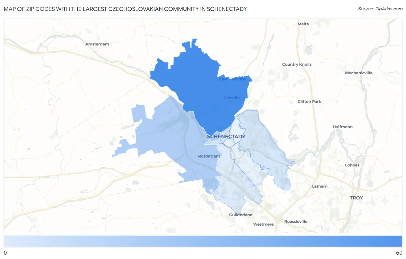 Zip Codes with the Largest Czechoslovakian Community in Schenectady Map