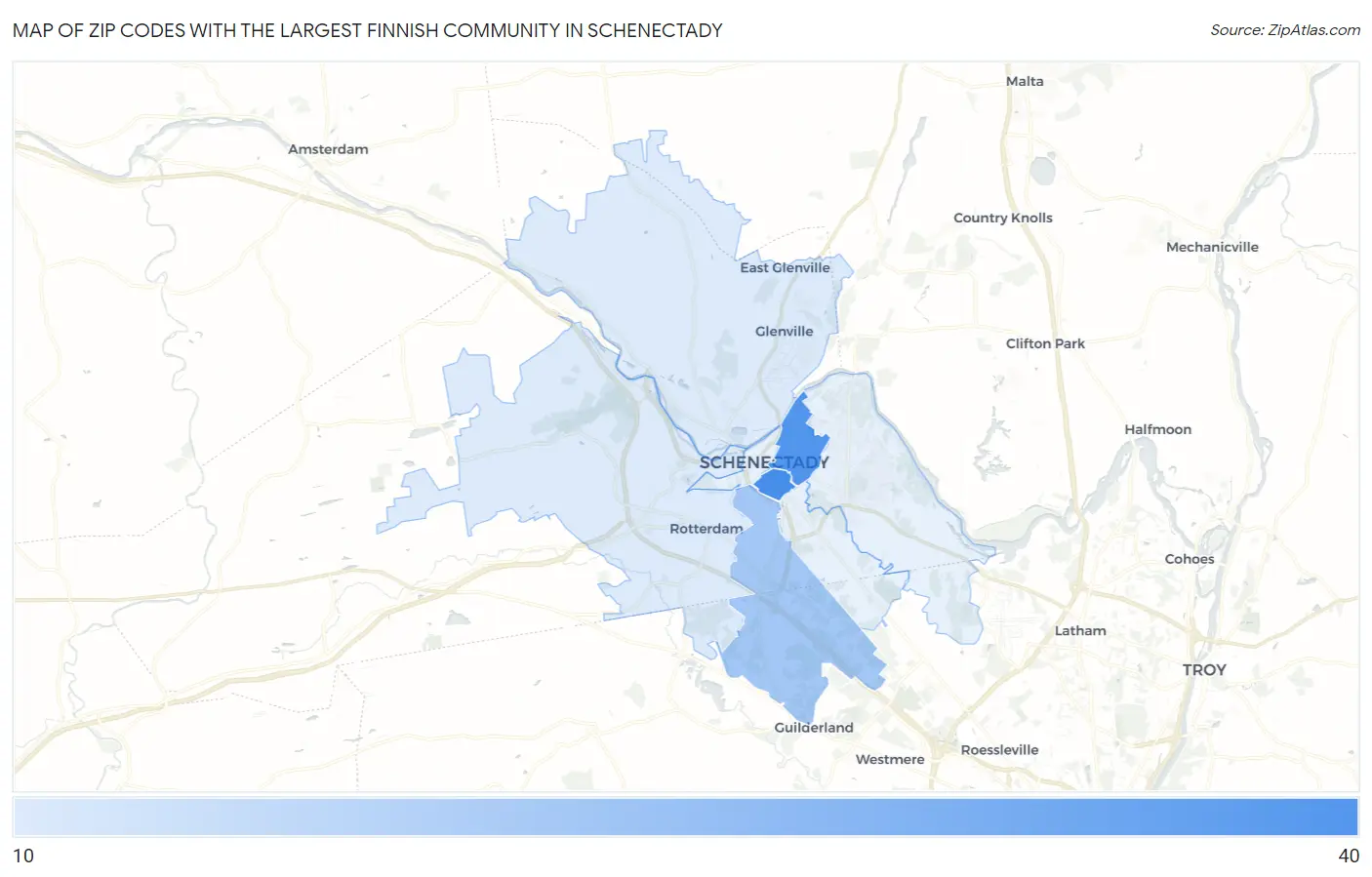 Zip Codes with the Largest Finnish Community in Schenectady Map