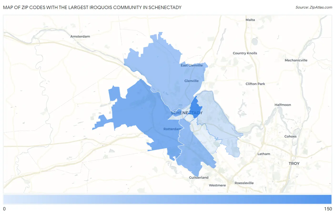 Zip Codes with the Largest Iroquois Community in Schenectady Map