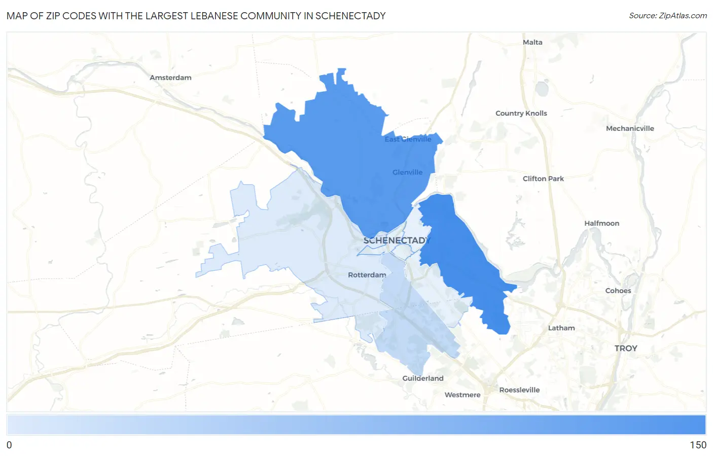 Zip Codes with the Largest Lebanese Community in Schenectady Map
