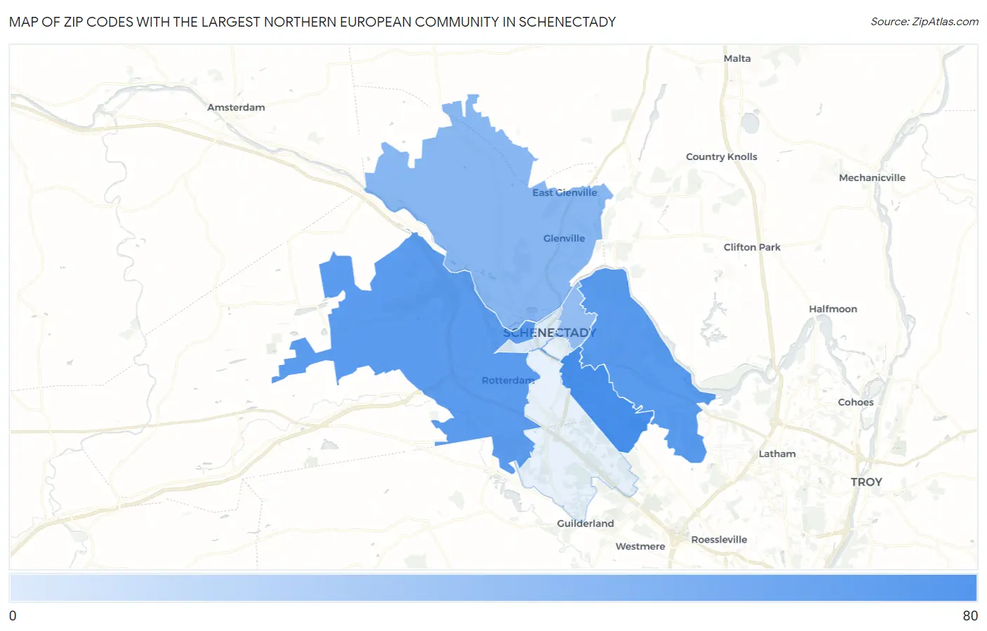 Zip Codes with the Largest Northern European Community in Schenectady Map