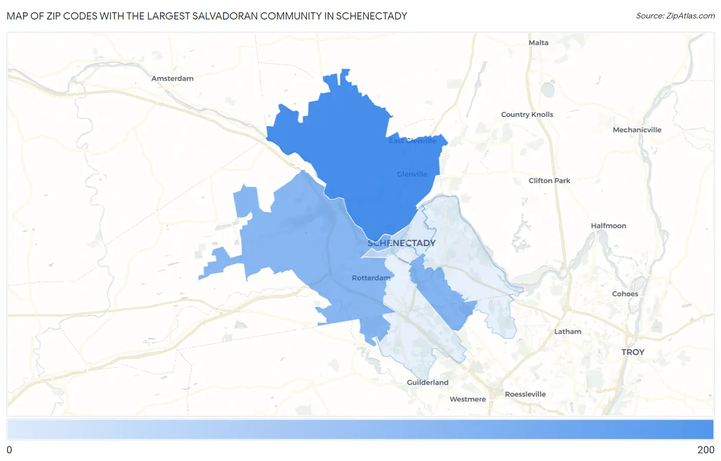 Zip Codes with the Largest Salvadoran Community in Schenectady Map