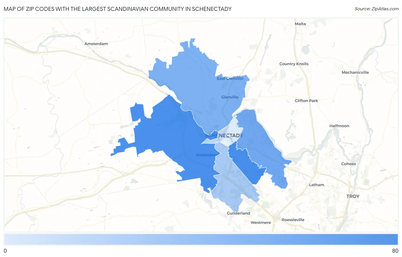 Zip Codes with the Largest Scandinavian Community in Schenectady Map