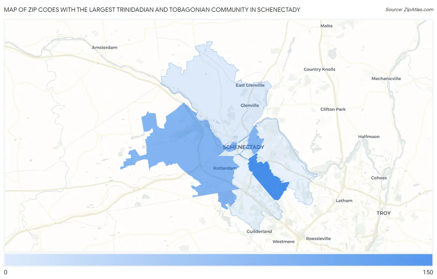 Zip Codes with the Largest Trinidadian and Tobagonian Community in Schenectady Map