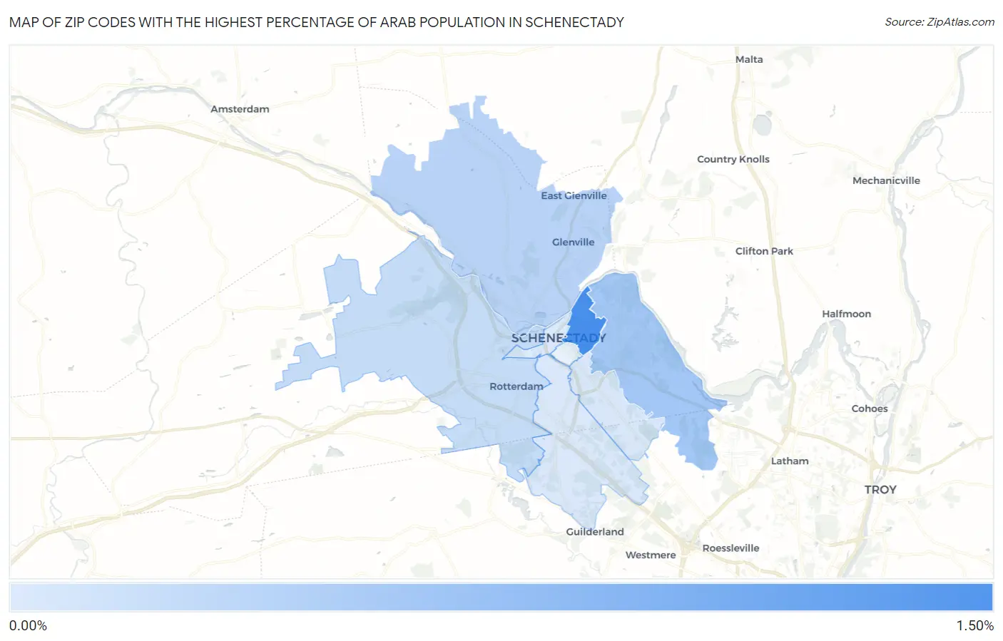 Zip Codes with the Highest Percentage of Arab Population in Schenectady Map