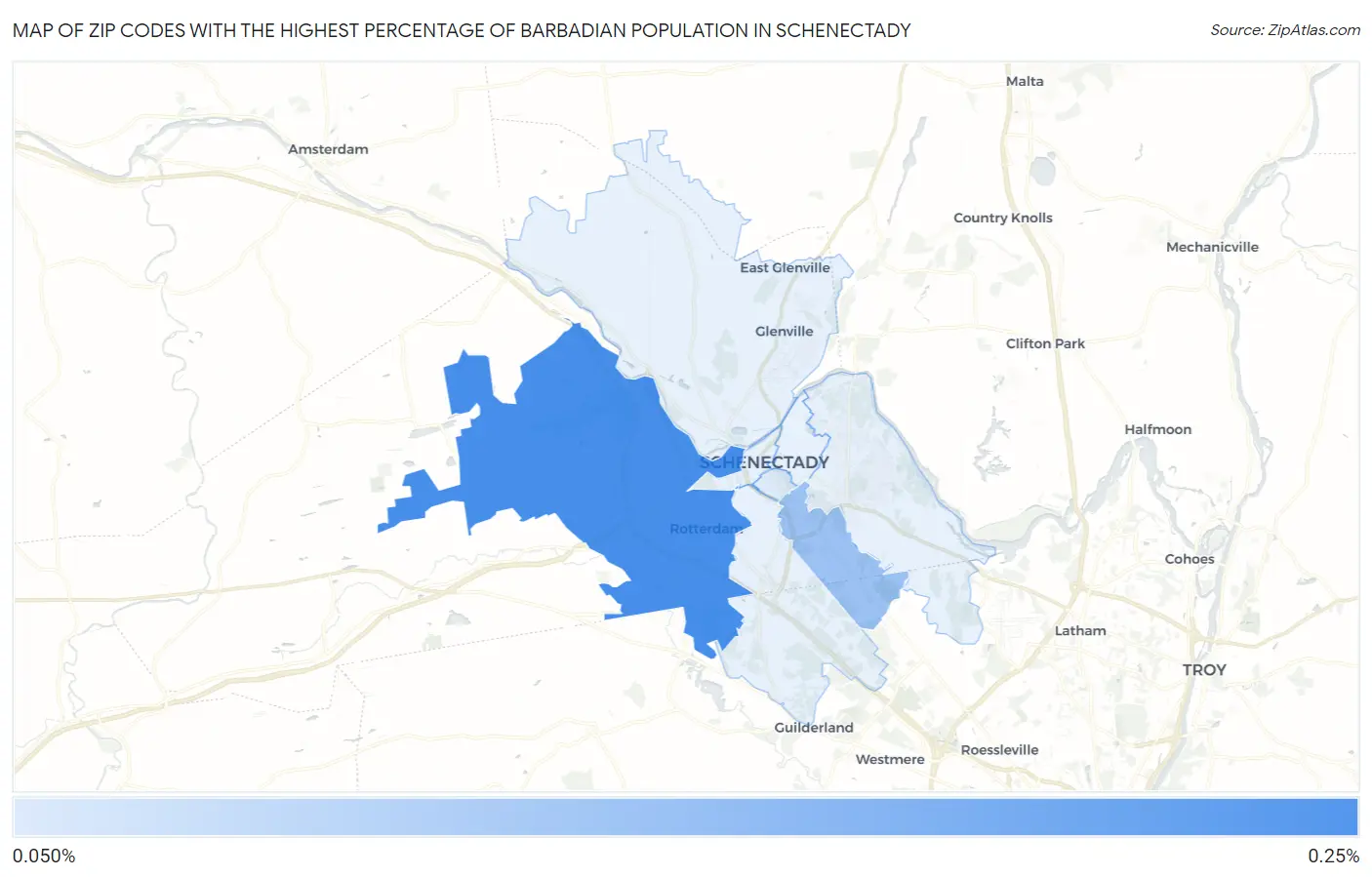 Zip Codes with the Highest Percentage of Barbadian Population in Schenectady Map