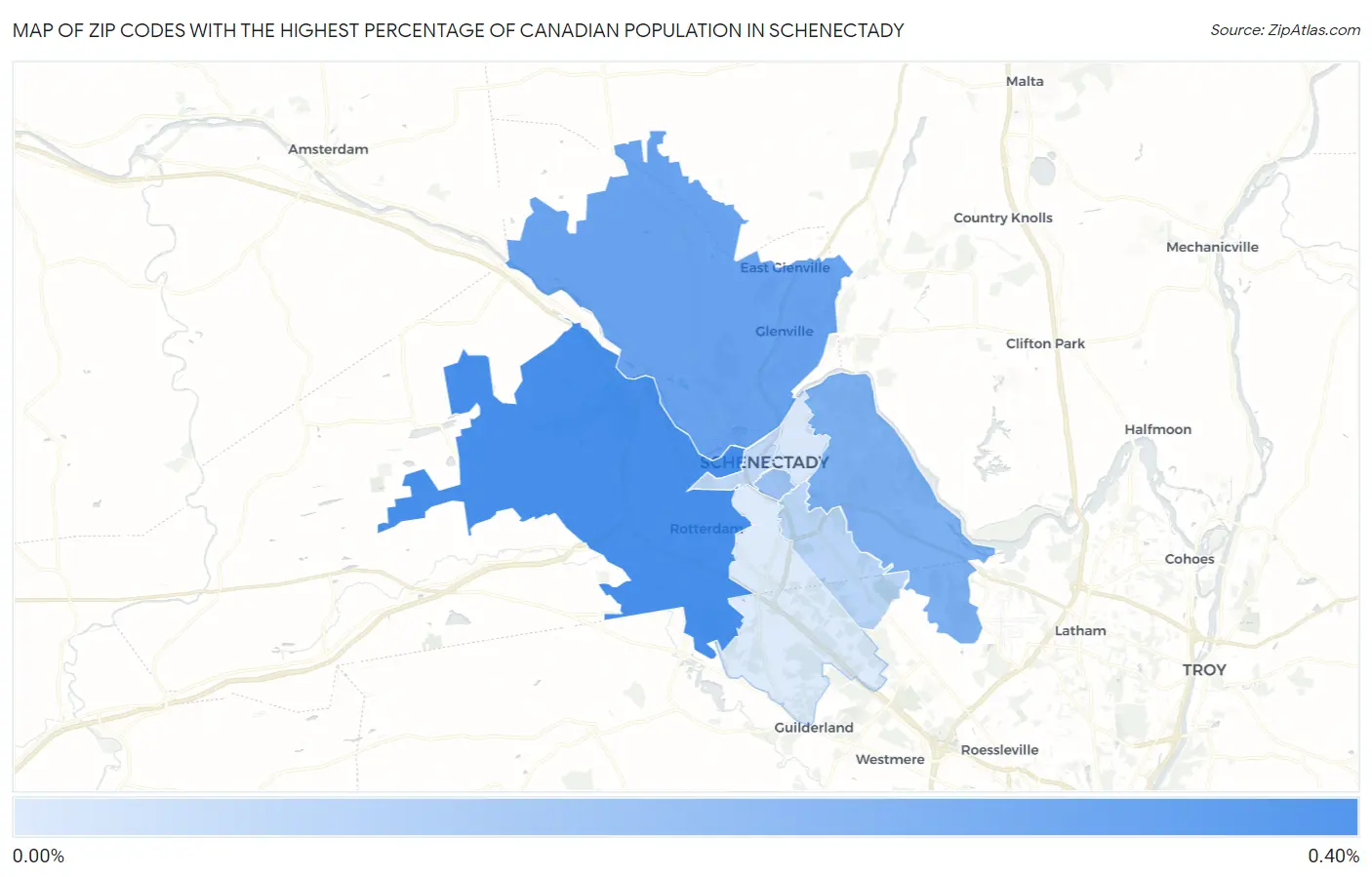Zip Codes with the Highest Percentage of Canadian Population in Schenectady Map