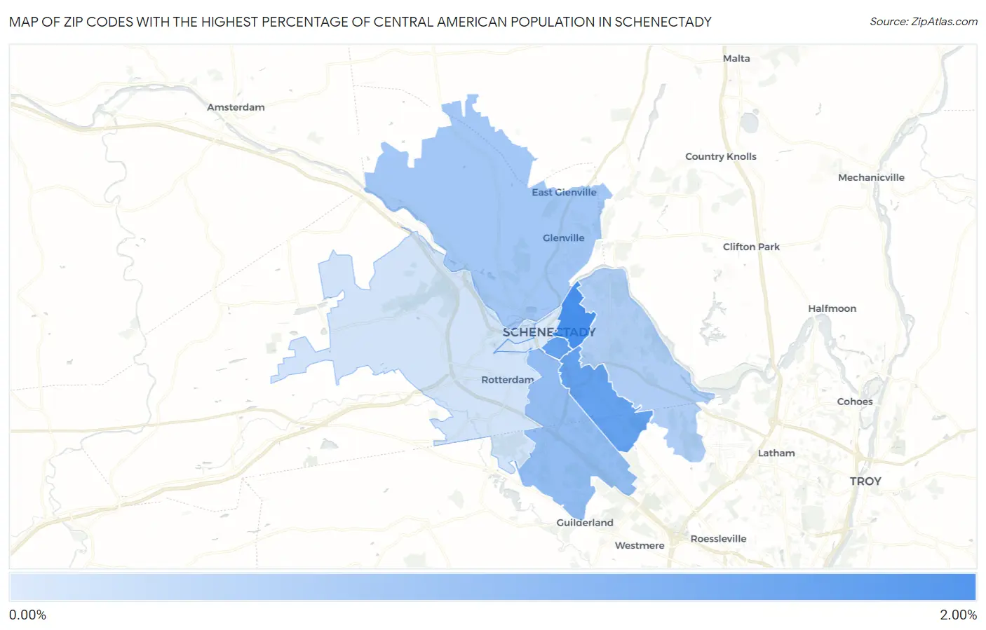 Zip Codes with the Highest Percentage of Central American Population in Schenectady Map