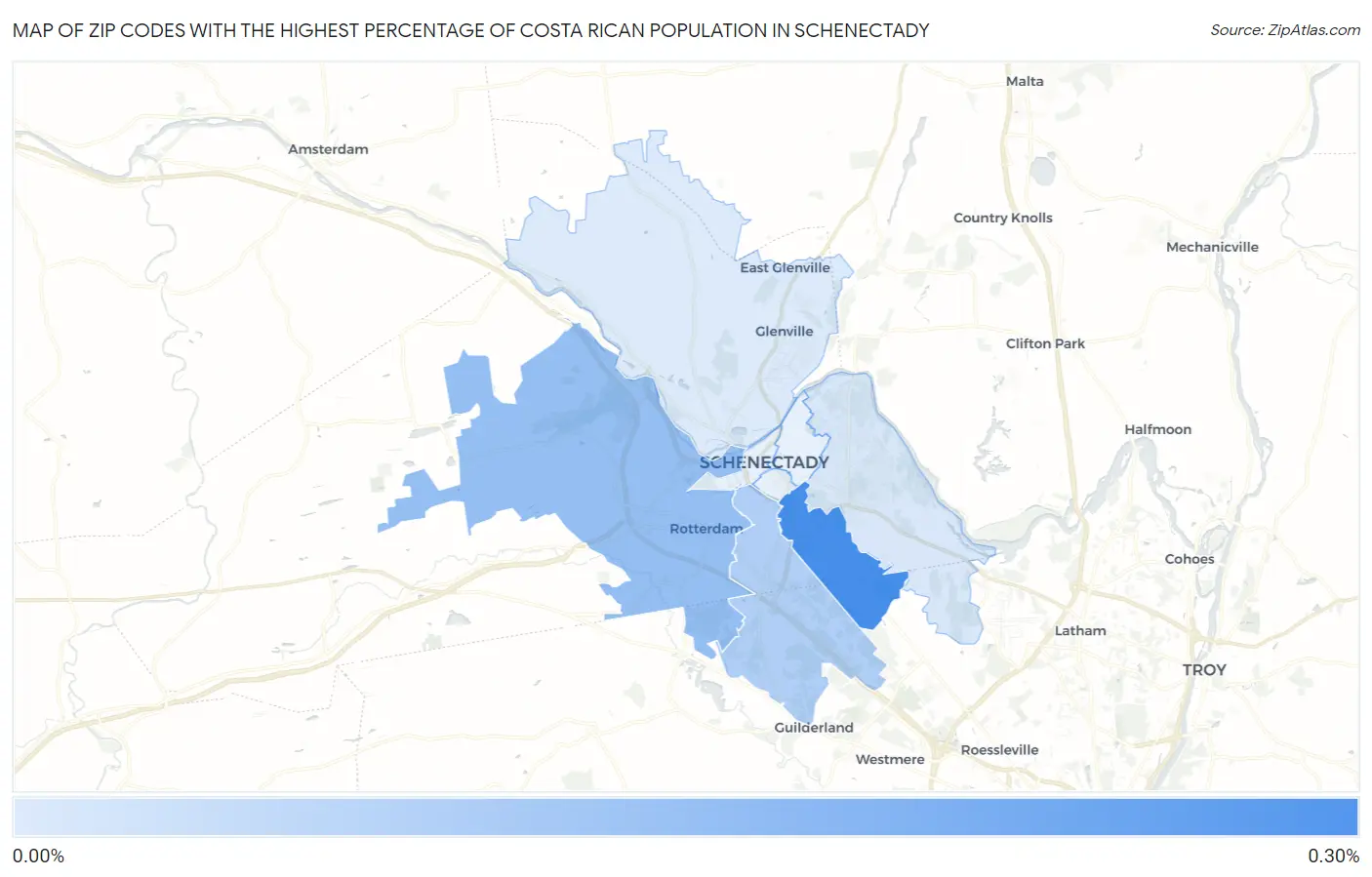 Zip Codes with the Highest Percentage of Costa Rican Population in Schenectady Map