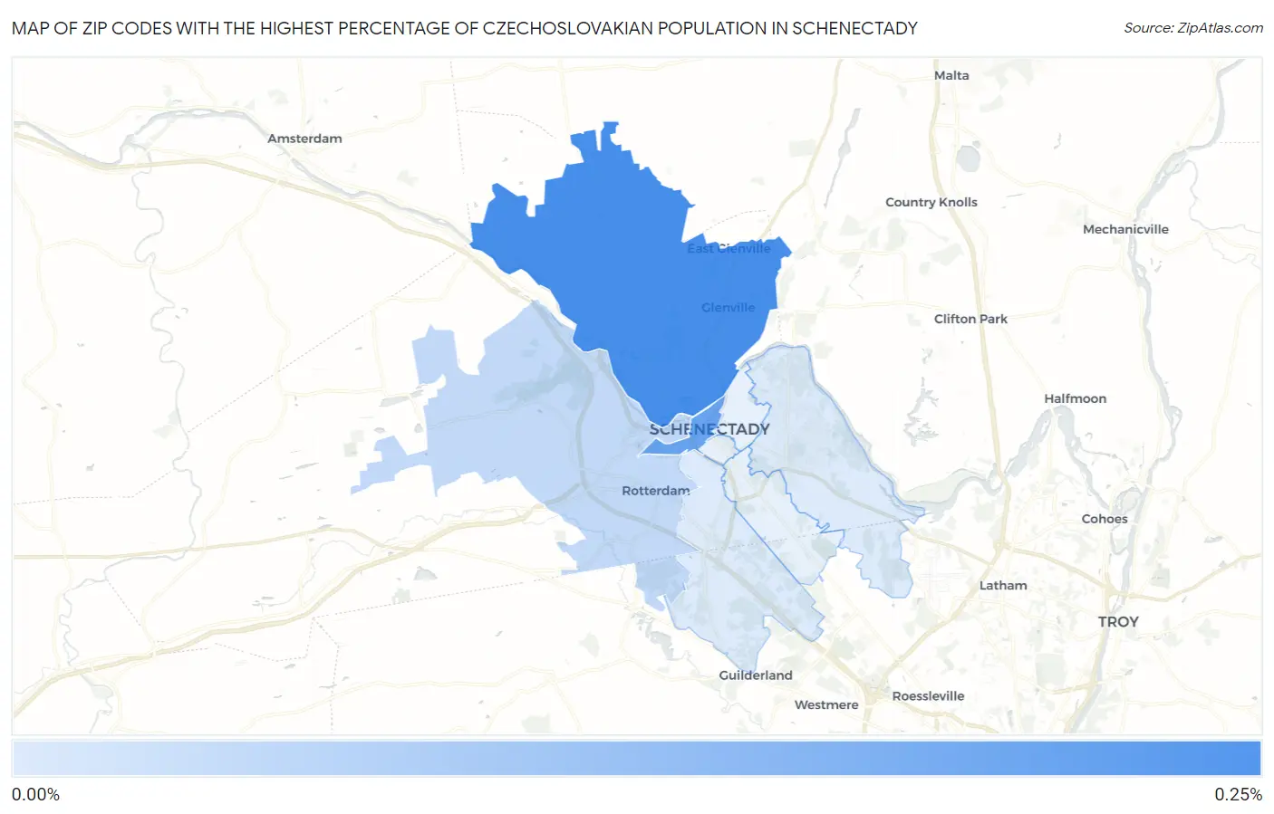 Zip Codes with the Highest Percentage of Czechoslovakian Population in Schenectady Map