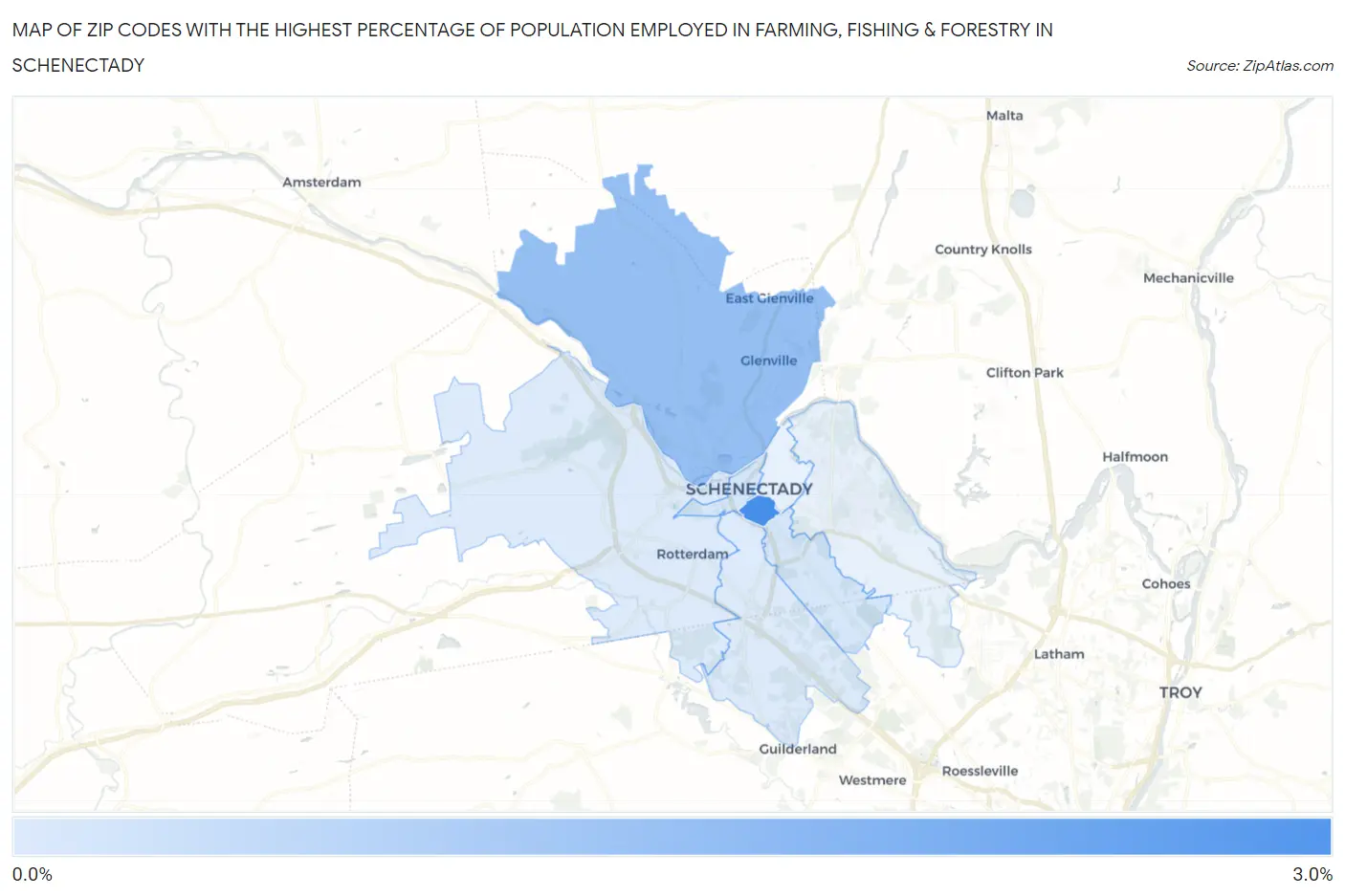 Zip Codes with the Highest Percentage of Population Employed in Farming, Fishing & Forestry in Schenectady Map
