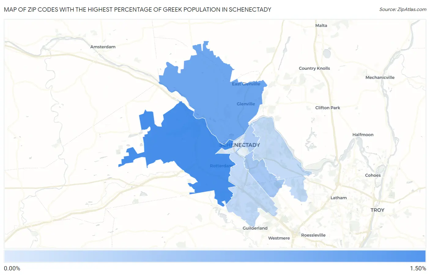 Zip Codes with the Highest Percentage of Greek Population in Schenectady Map
