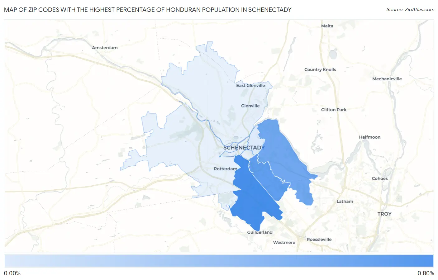 Zip Codes with the Highest Percentage of Honduran Population in Schenectady Map