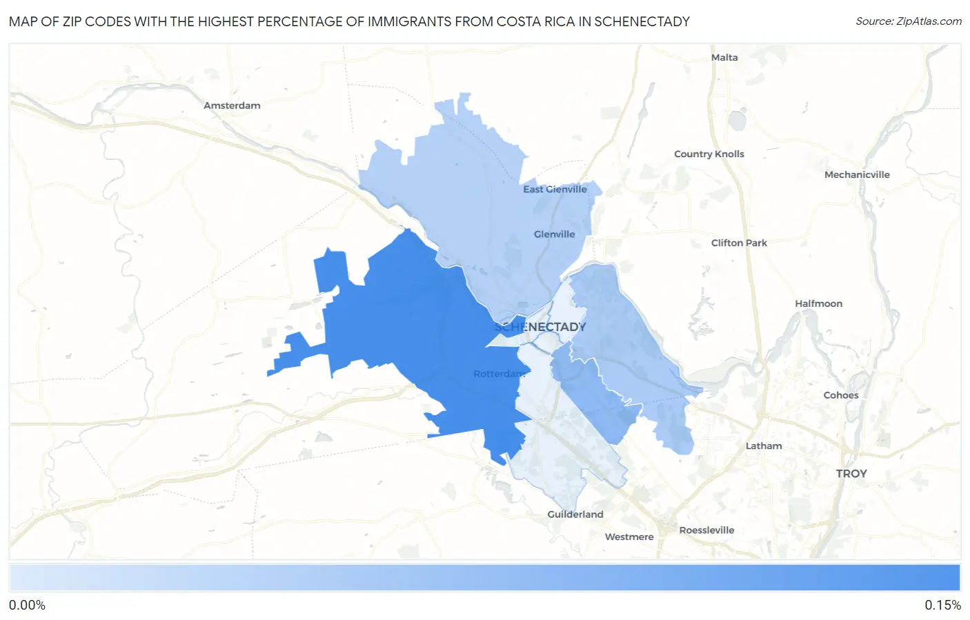 Zip Codes with the Highest Percentage of Immigrants from Costa Rica in Schenectady Map