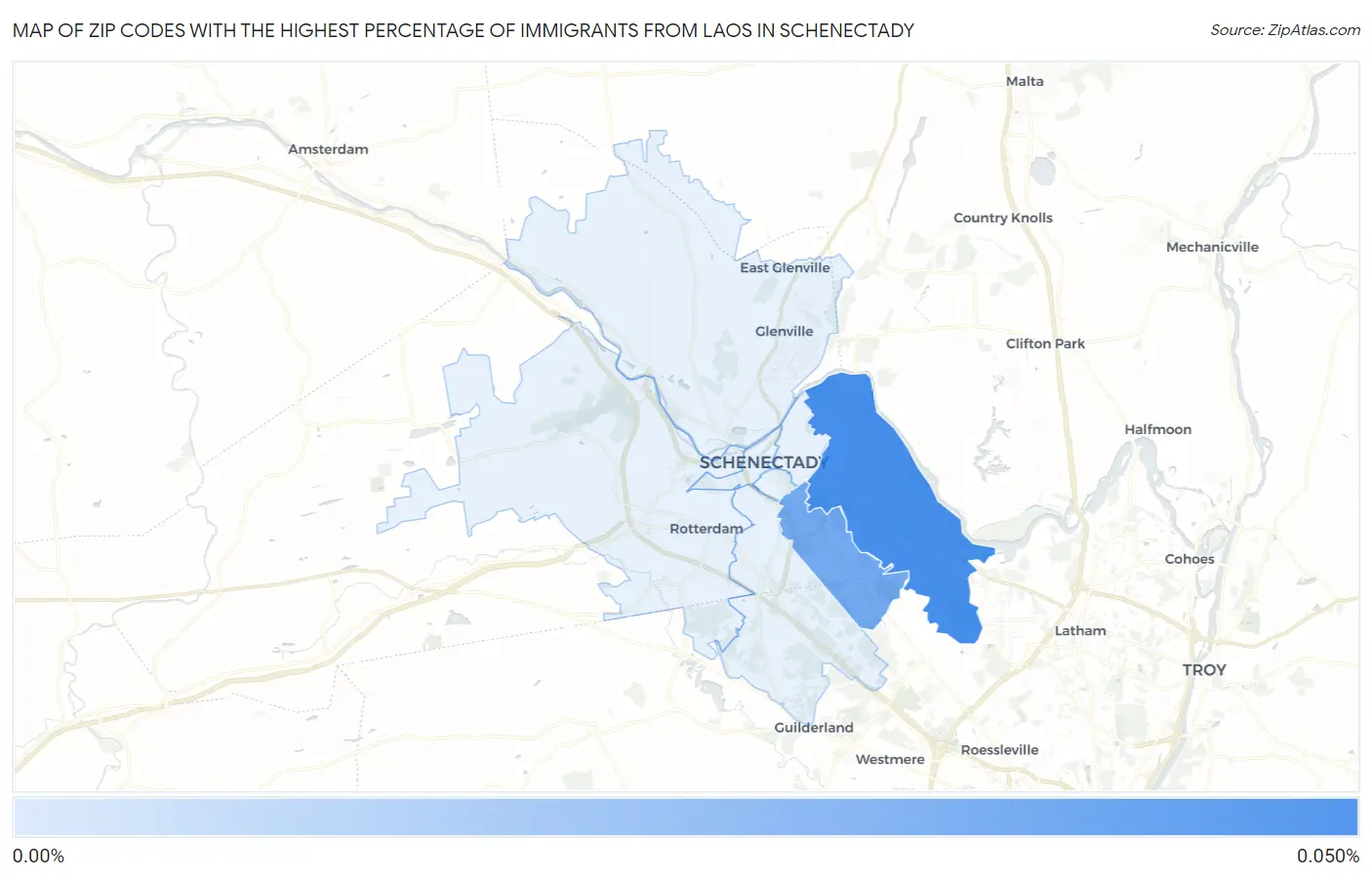 Zip Codes with the Highest Percentage of Immigrants from Laos in Schenectady Map