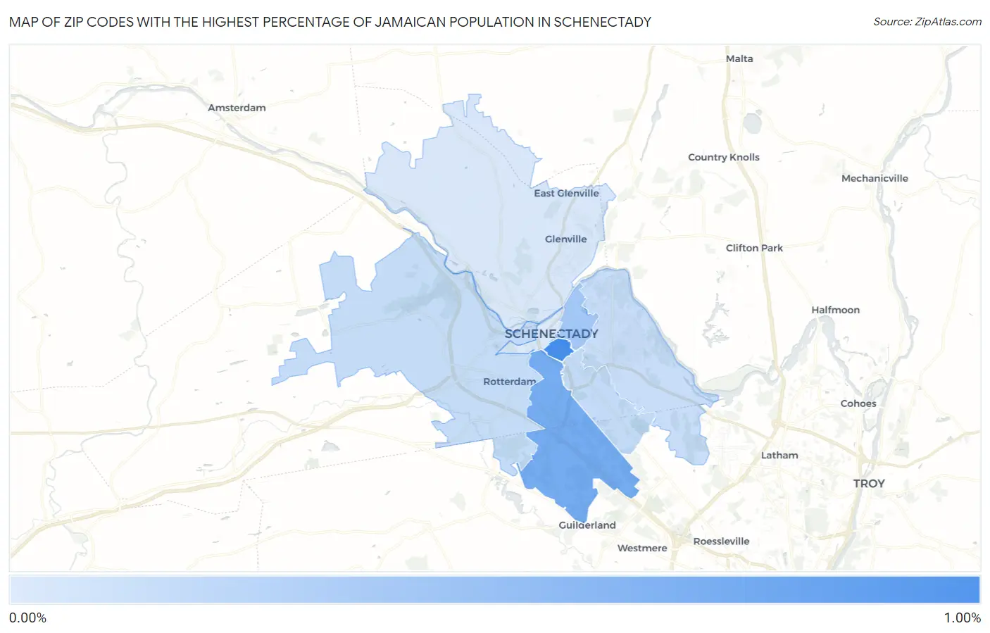 Zip Codes with the Highest Percentage of Jamaican Population in Schenectady Map