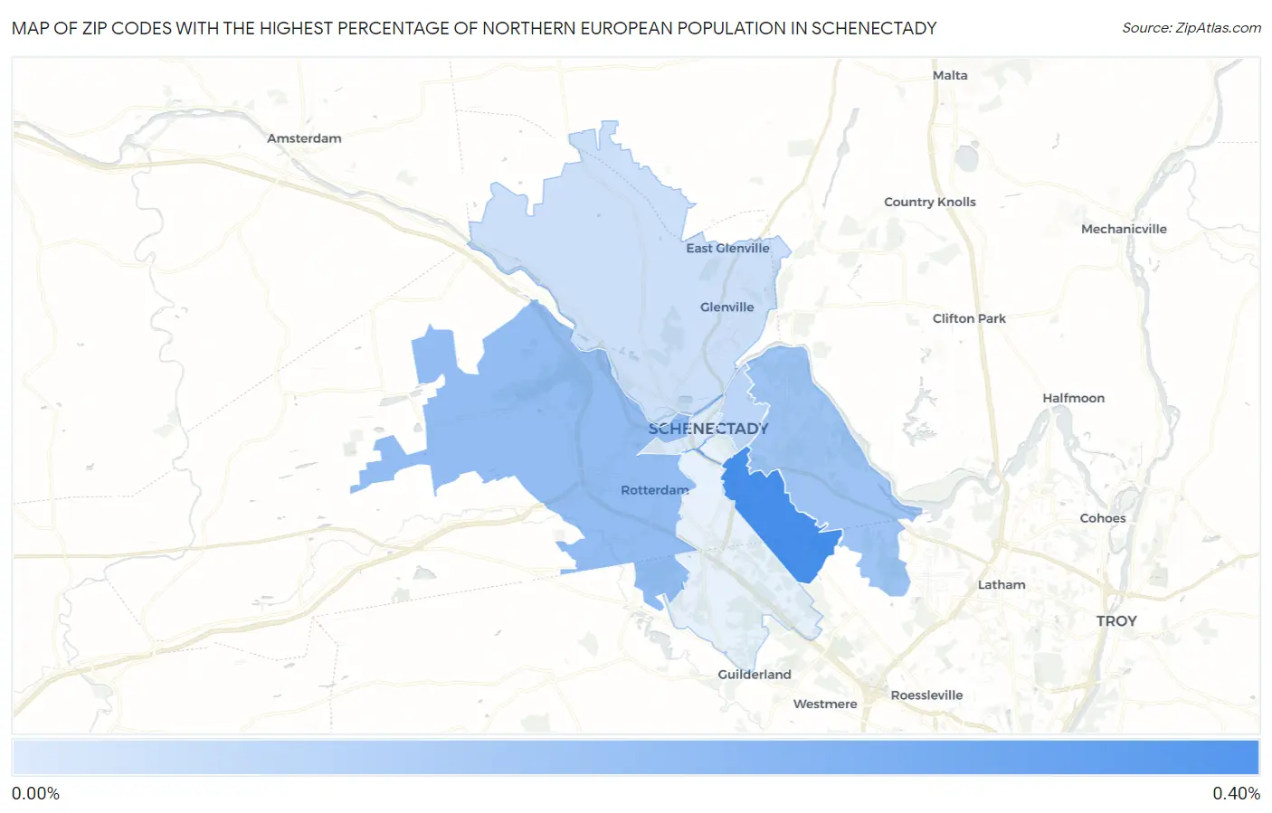 Zip Codes with the Highest Percentage of Northern European Population in Schenectady Map