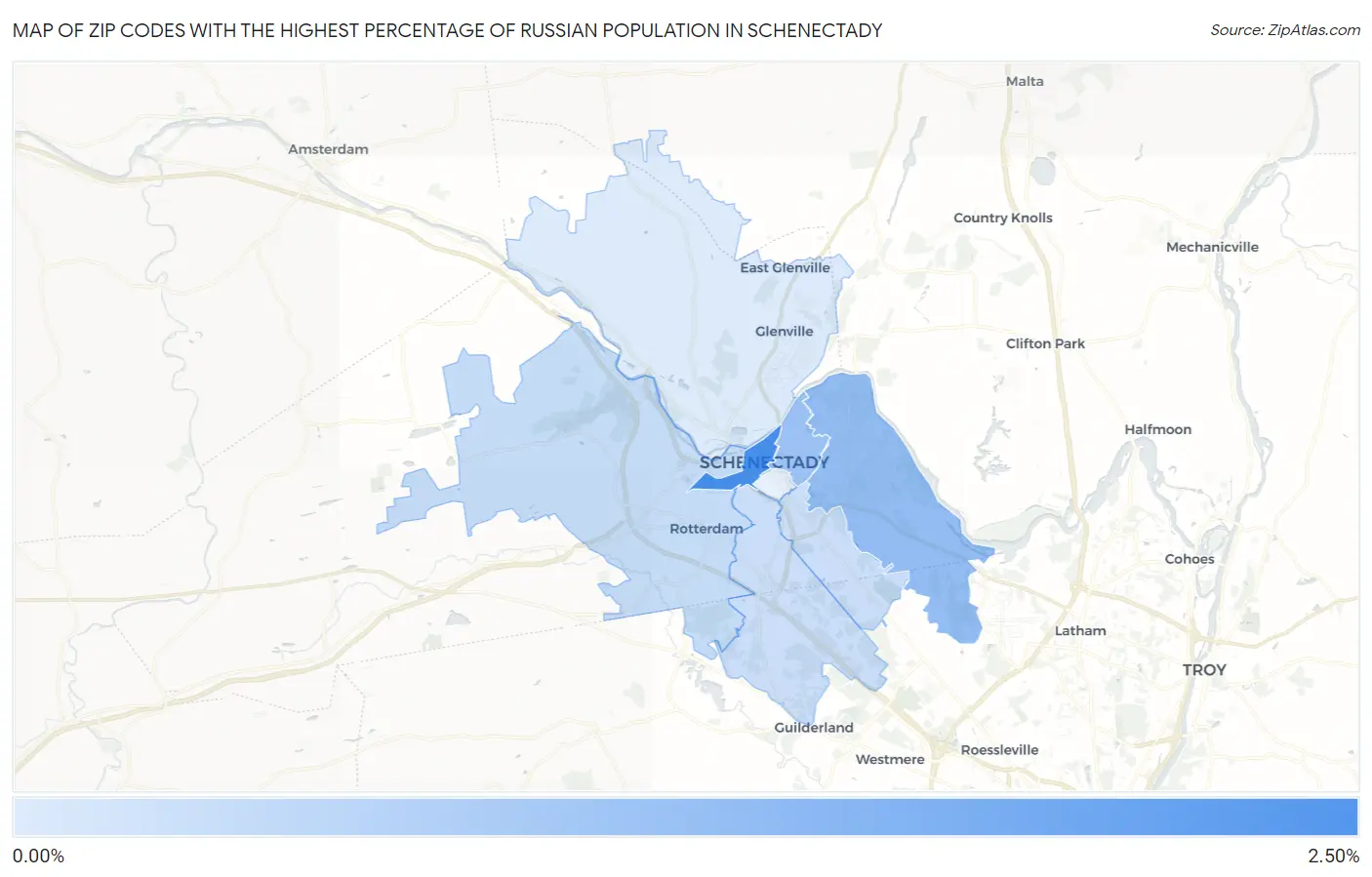 Zip Codes with the Highest Percentage of Russian Population in Schenectady Map