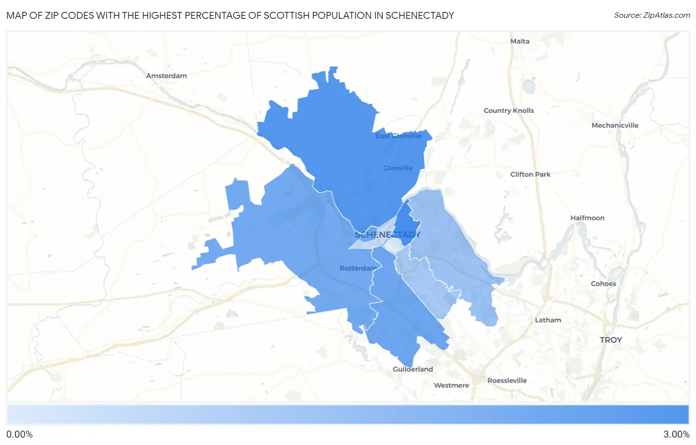 Zip Codes with the Highest Percentage of Scottish Population in Schenectady Map