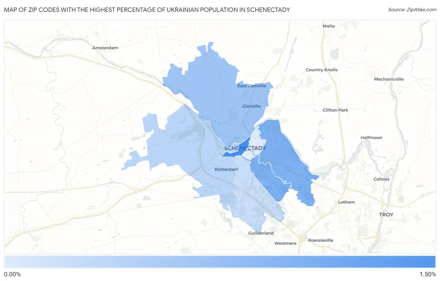 Zip Codes with the Highest Percentage of Ukrainian Population in Schenectady Map
