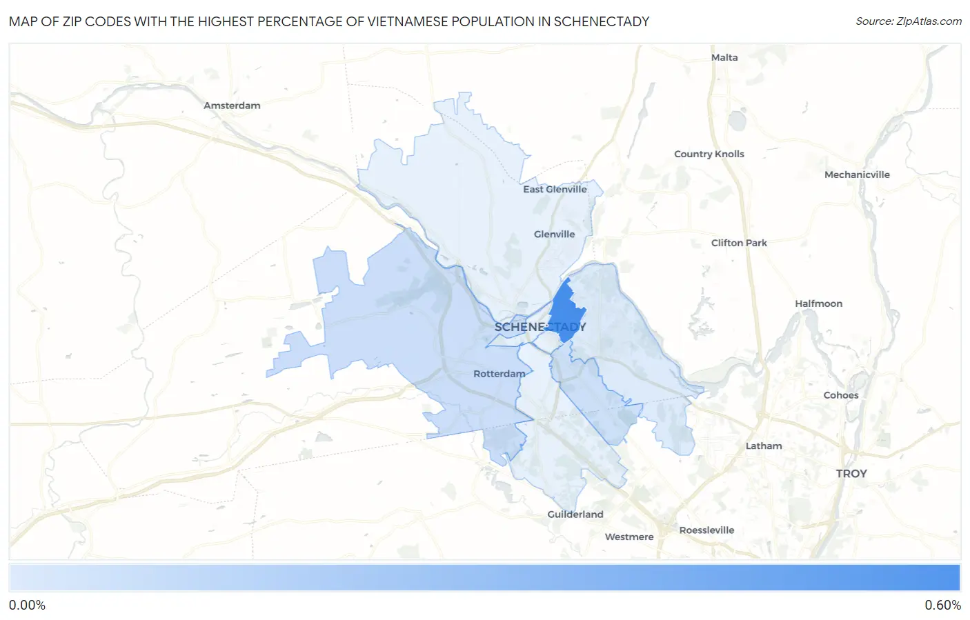 Zip Codes with the Highest Percentage of Vietnamese Population in Schenectady Map