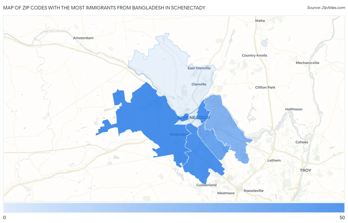 Zip Codes with the Most Immigrants from Bangladesh in Schenectady Map