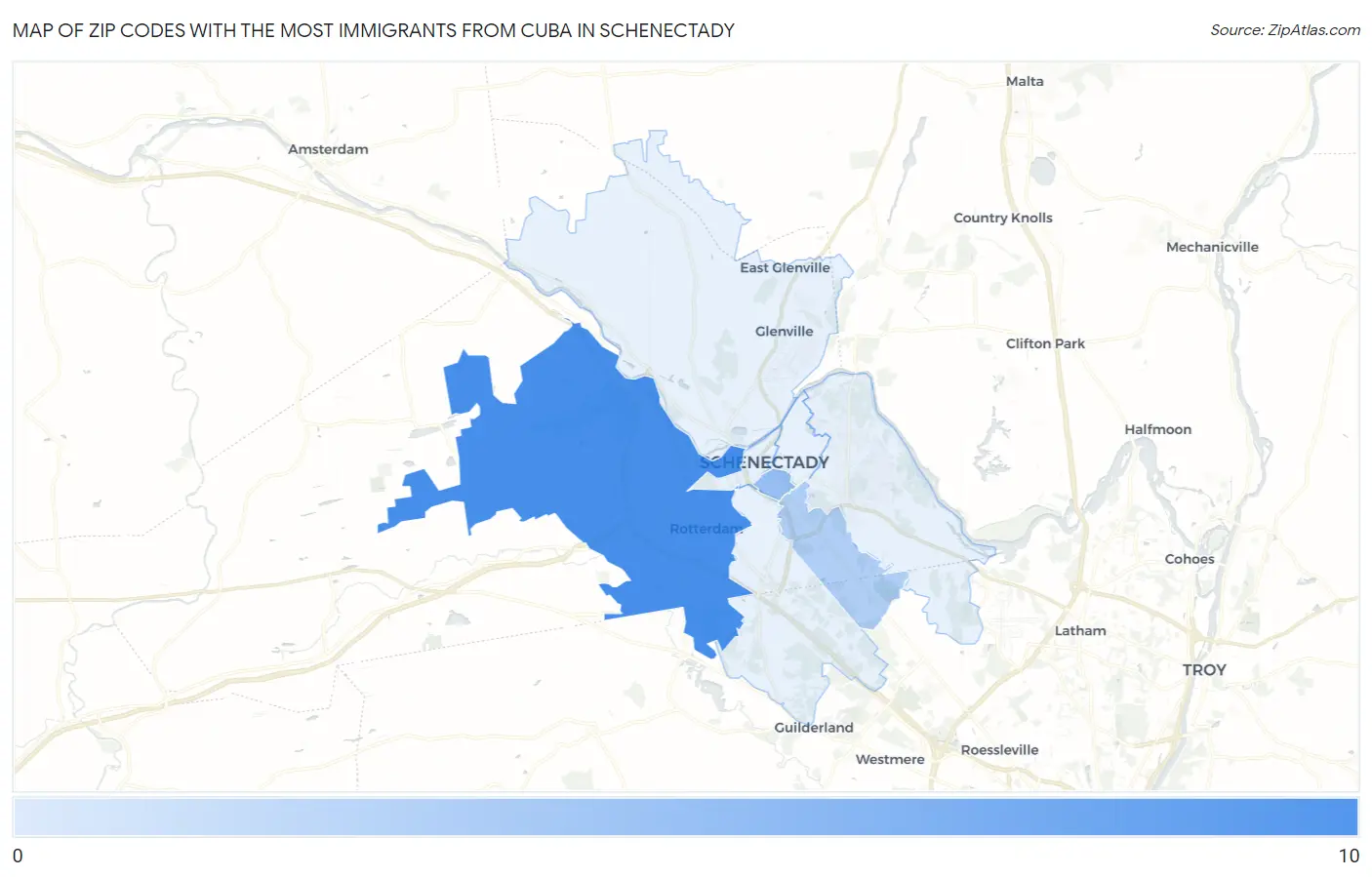 Zip Codes with the Most Immigrants from Cuba in Schenectady Map