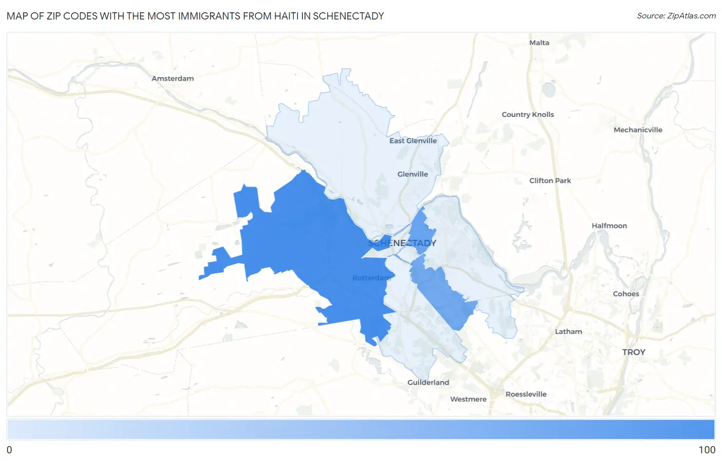 Zip Codes with the Most Immigrants from Haiti in Schenectady Map