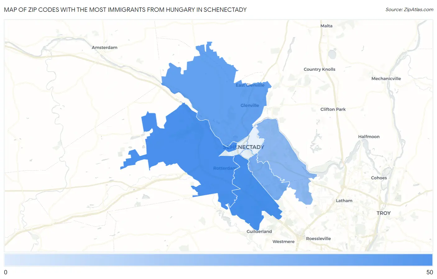 Zip Codes with the Most Immigrants from Hungary in Schenectady Map