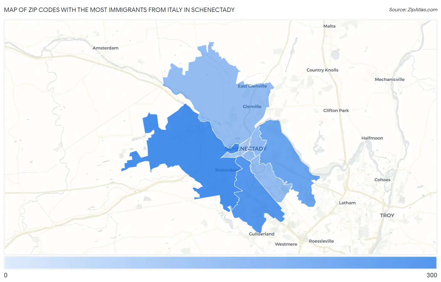 Zip Codes with the Most Immigrants from Italy in Schenectady Map