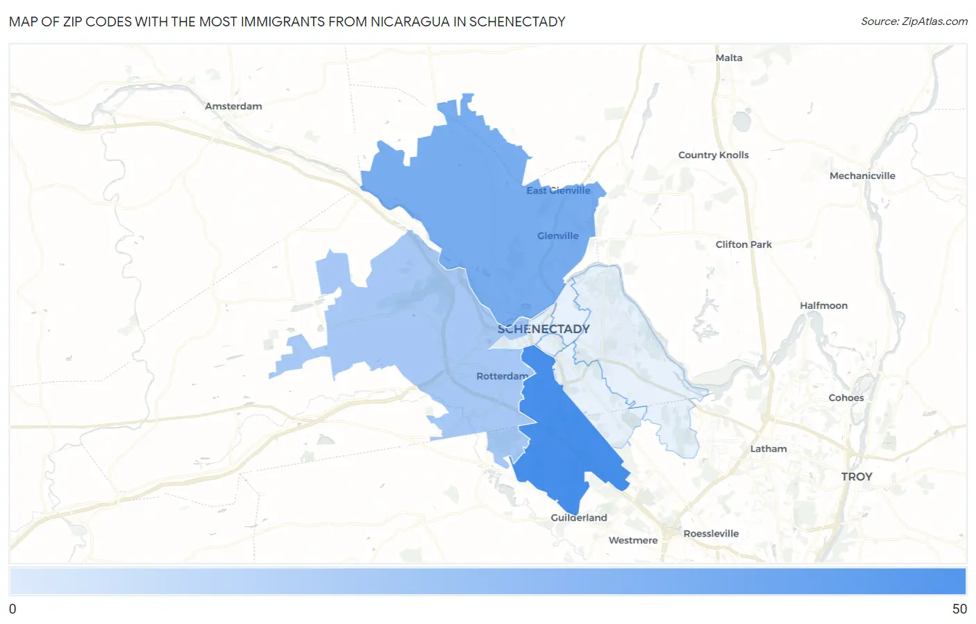 Zip Codes with the Most Immigrants from Nicaragua in Schenectady Map
