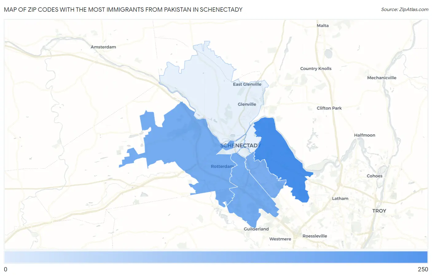 Zip Codes with the Most Immigrants from Pakistan in Schenectady Map