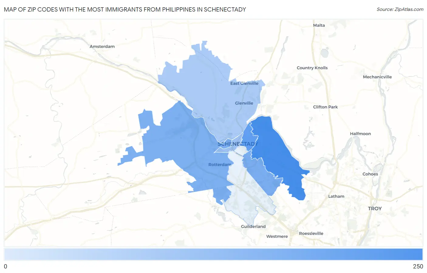 Zip Codes with the Most Immigrants from Philippines in Schenectady Map
