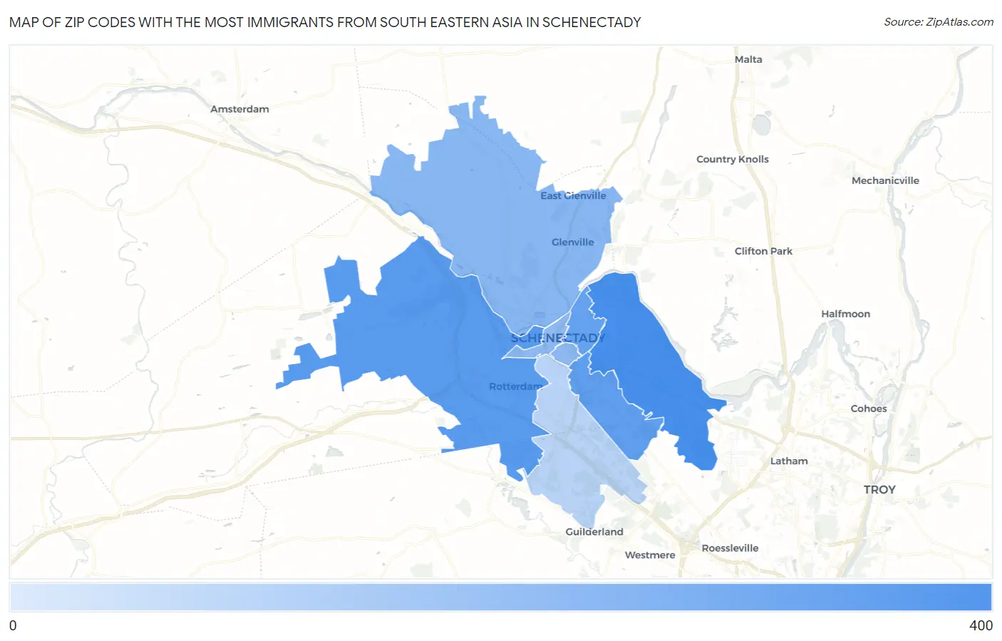 Zip Codes with the Most Immigrants from South Eastern Asia in Schenectady Map