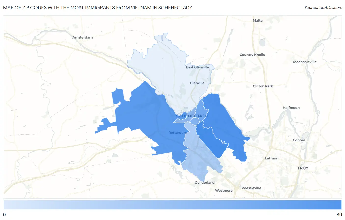 Zip Codes with the Most Immigrants from Vietnam in Schenectady Map